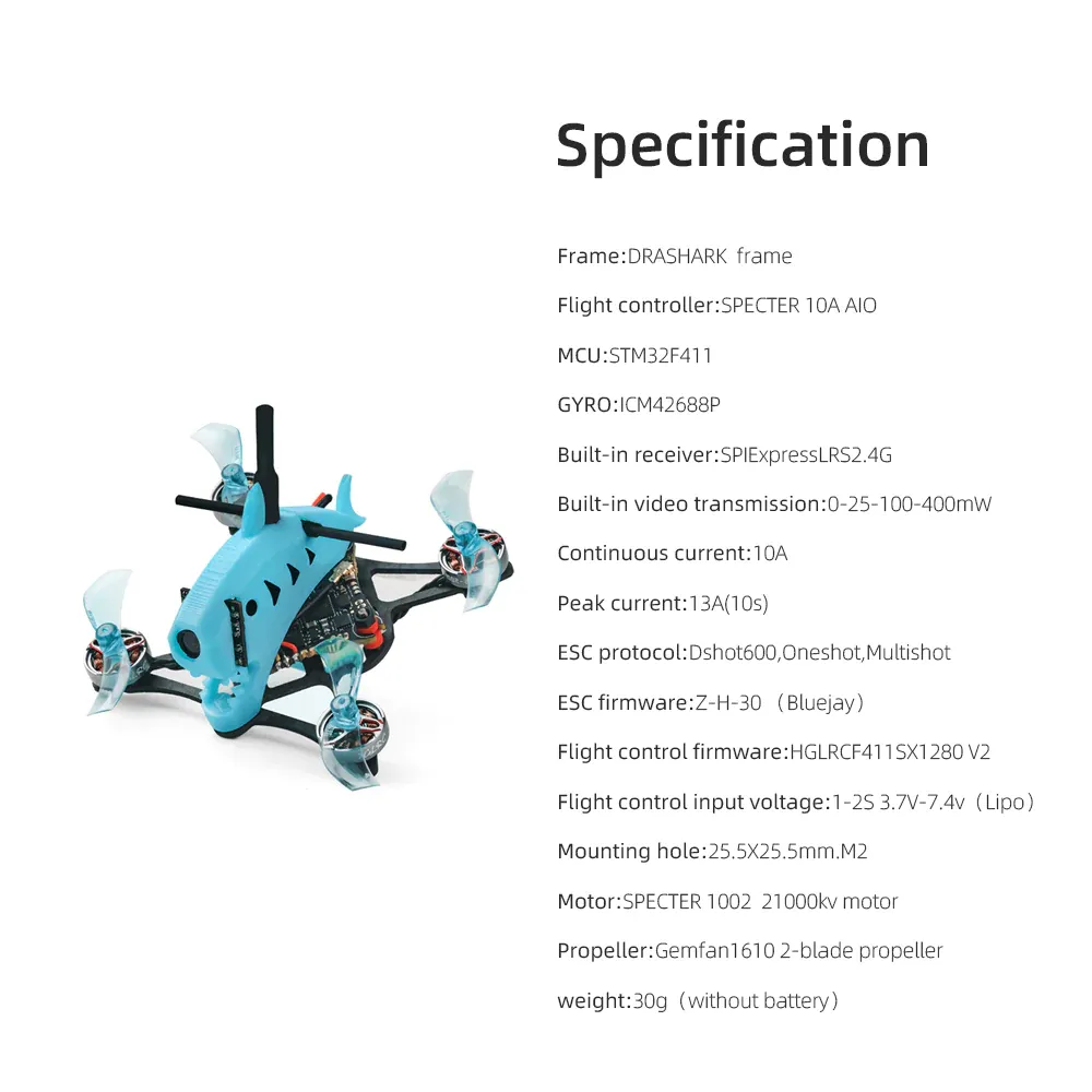 HGLRC Drashark 1.6-inch Nano Toothpick FPV Drone
