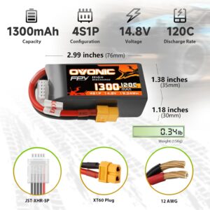 OVONIC 4s Lipo Battery 120C 1300mAh 14.8V Lipo Battery